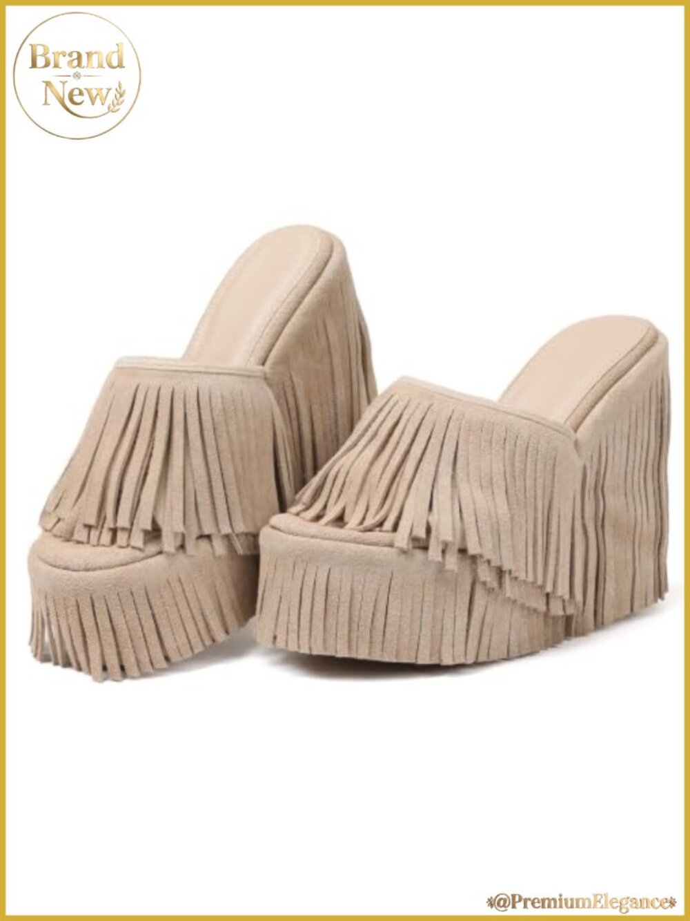 Fringe Wedge Sandals Suede Slip-On Boho Platform